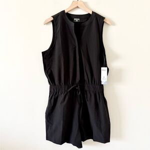 NWT 32 Degrees Sleeveless Romper with Drawstring Waist & Button Top Black M